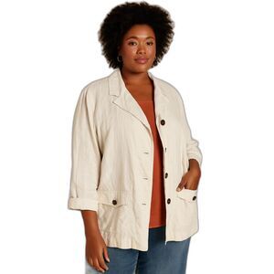 Lane Bryant silk/linen blend safari blazer white